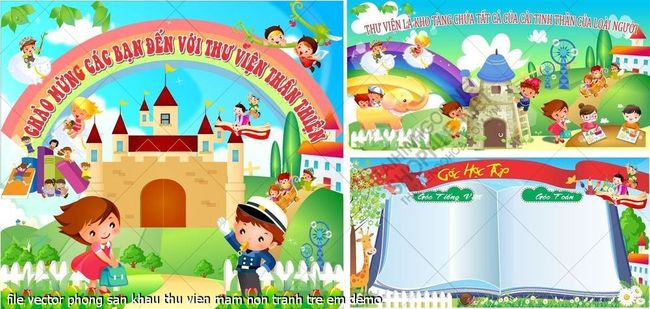 file vector phong san khau thu vien mam non tranh tre em